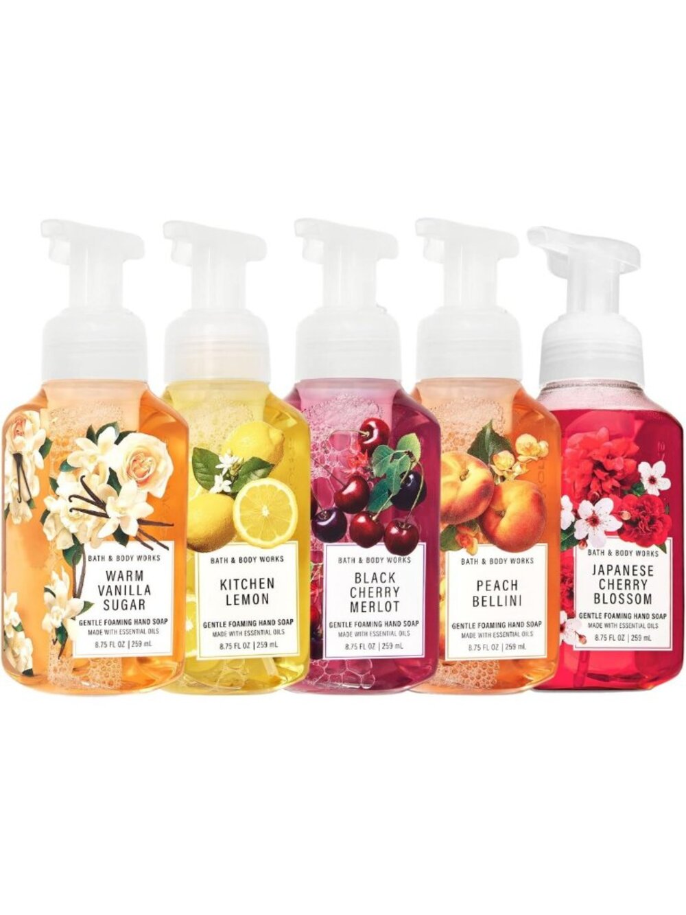 Set of 5 Gentle Foaming Hand Soaps - Fresh & Bright Scented Bath Essentials